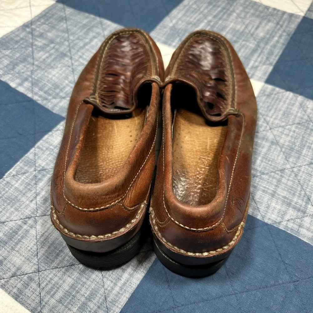 Sperry Top-Sider Mens 10M Brown Leather Woven Vamp‎ Loafers Slip On Shoes
